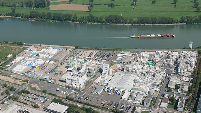 Aerial shot of Grace industry site in Worms, Germany.
